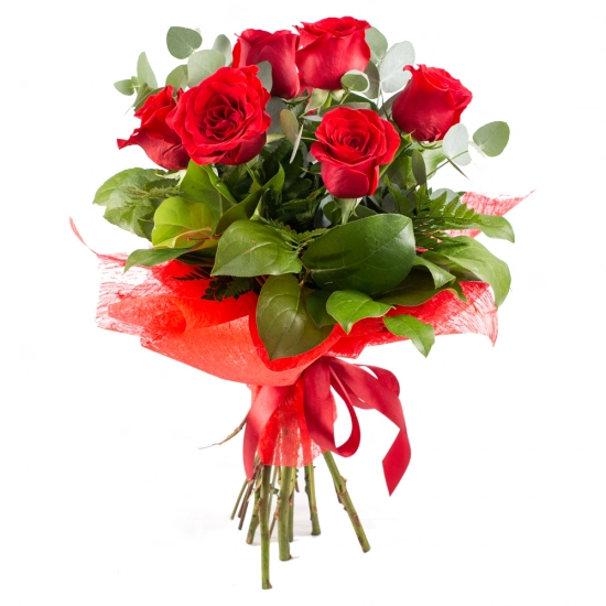 Buchet rotund din 7 trandafiri rosii